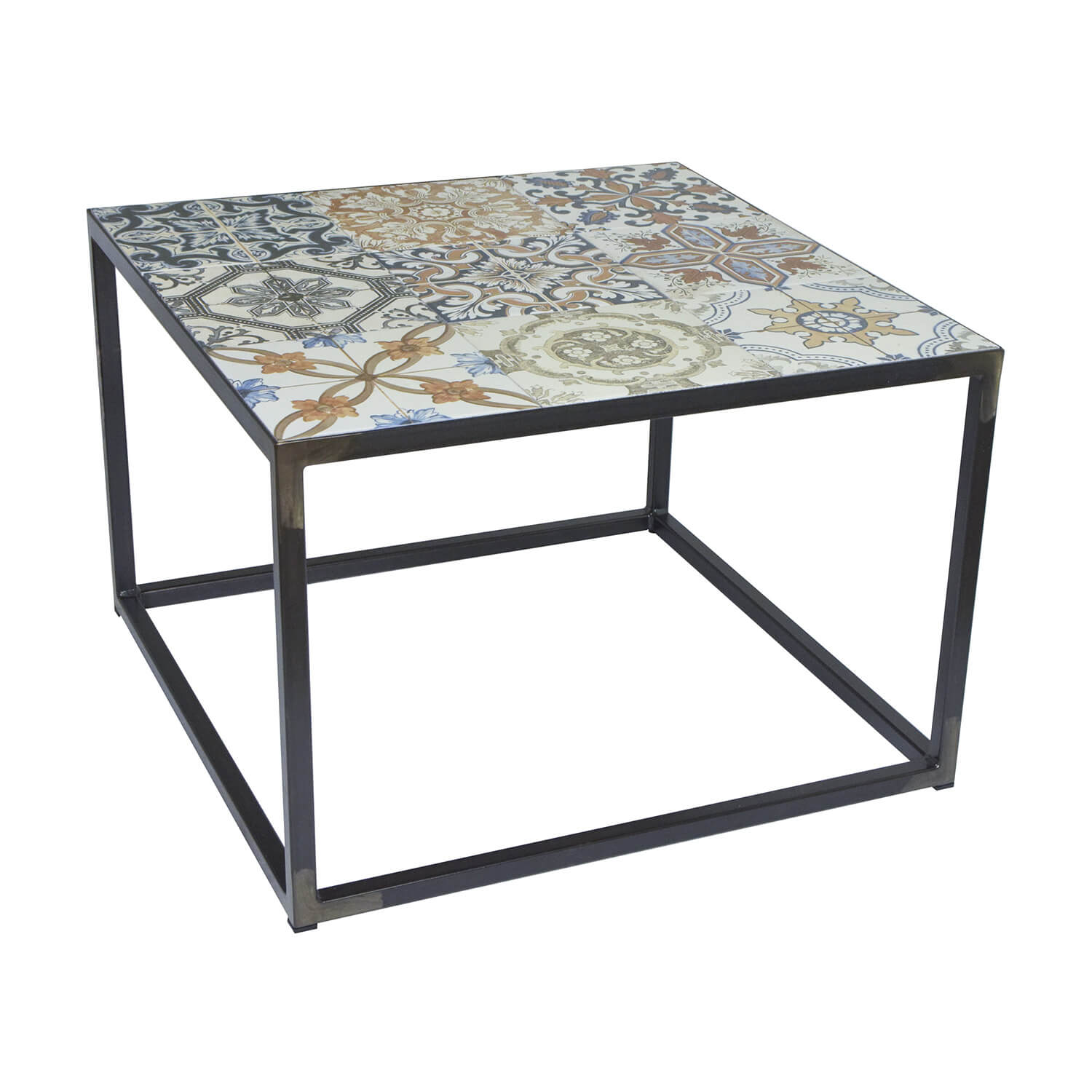 Spinder Design Kvadratisk Ibiza Blacksmith Sofabord - Multifarvet Keramik Og Stål (60X60)