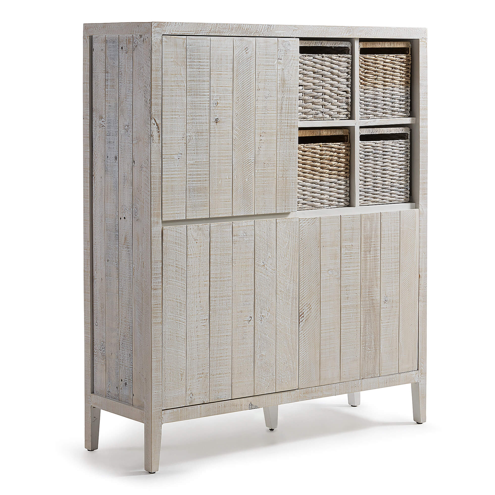 LAFORMA Woody skab - hvidvasket fyrretræ, m. 3 låger og 4 åbne rum Billede af LAFORMA Woody skab - hvidvasket fyrretræ, m. 3 låger og 4 åbne rum