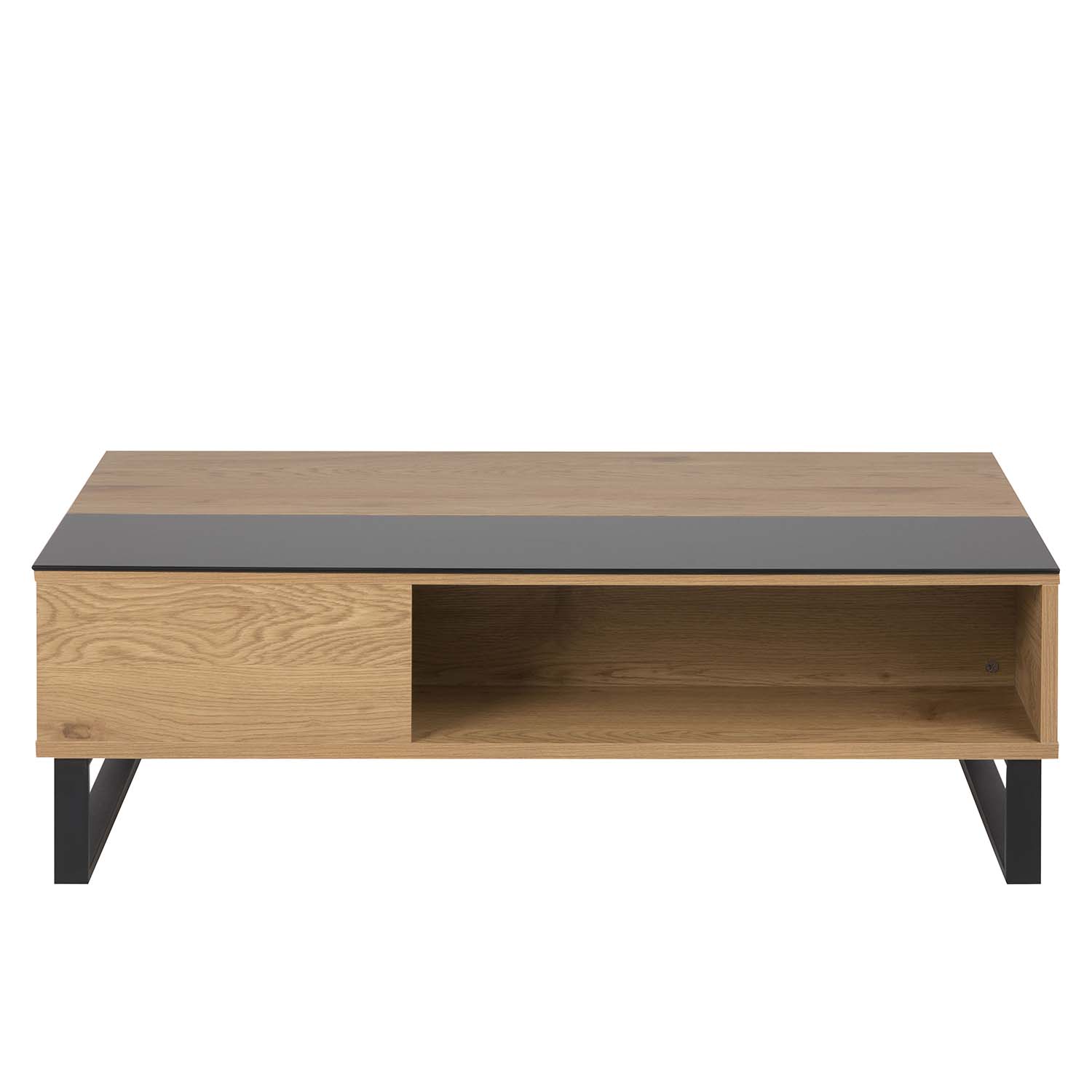 Act Nordic Azalea Sofabord M. Opbevaring - Natur Papir Vild Eg, Sort Glas Og Sort Metal (110X60) Dagligstue