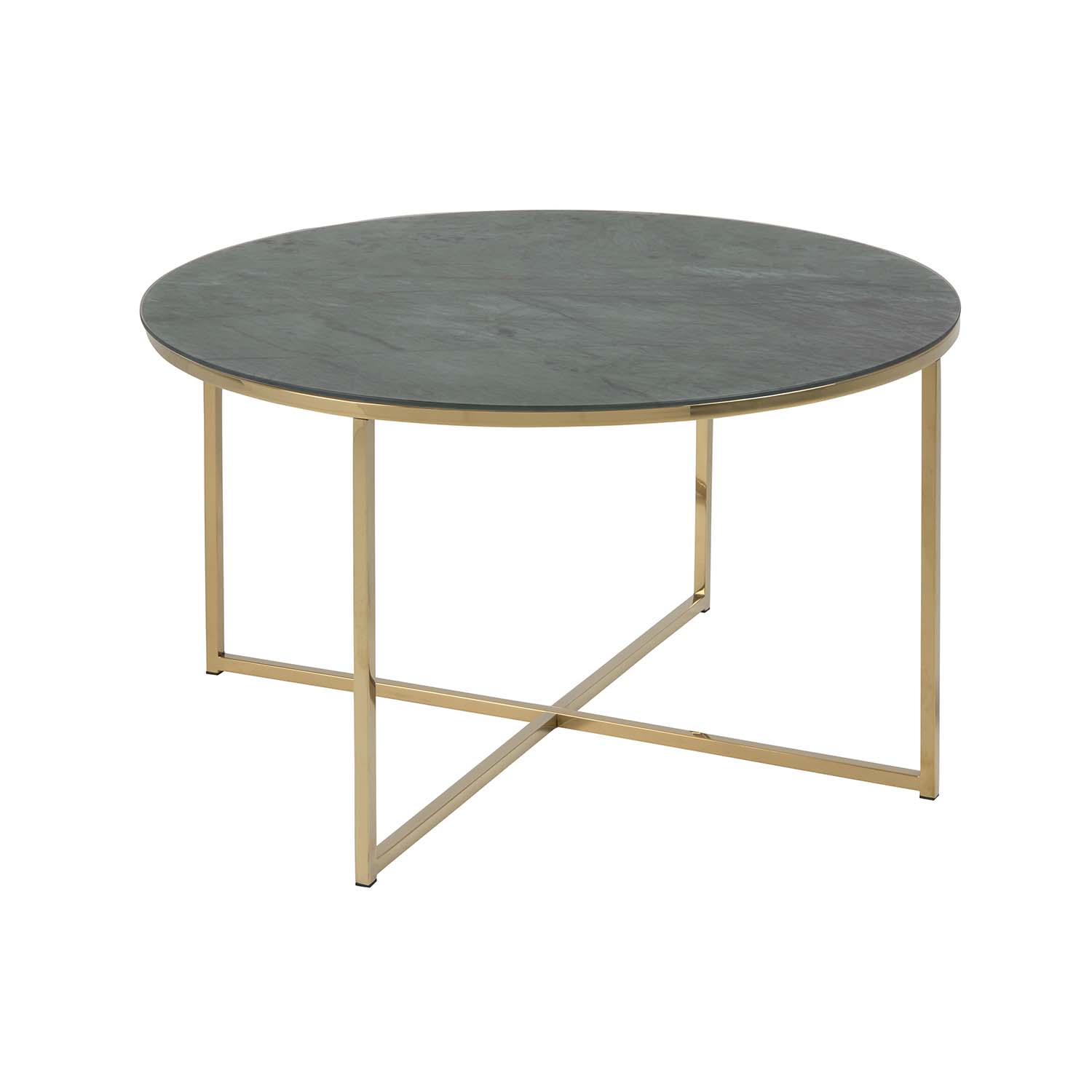 Act Nordic Rund Alisma Sofabord - Glas M. Grøn Marmor Print Og Guld Metal (Ø:80)