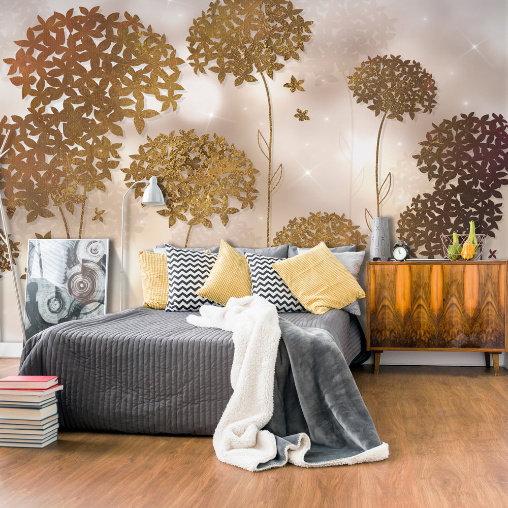 Artgeist Artgeist Fototapet - Golden Garden, Moderne Blomster I Metal Look (Flere Størrelser) 200X140 Boligtilbehør