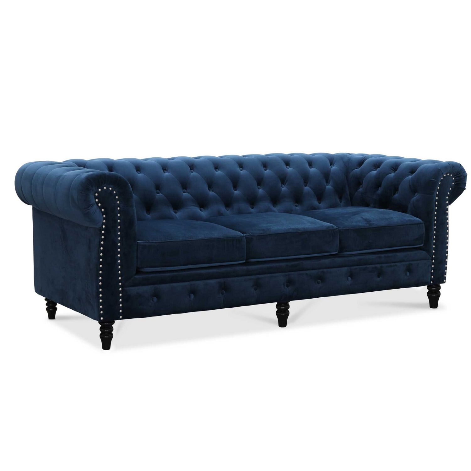 Haga Cambridge Sofa - Blåt Fløjl Stof, 3 Pers. Dagligstue