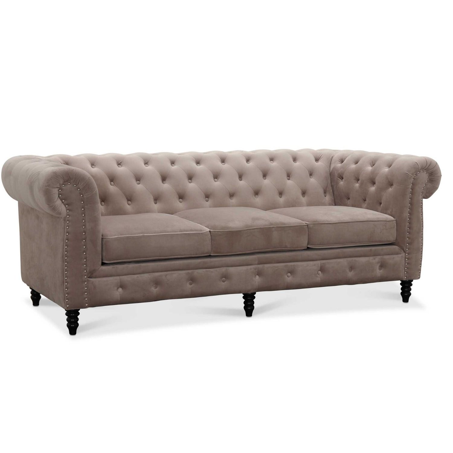 Haga Cambridge Sofa - Lysegråt Fløjl Stof, 3 Pers.