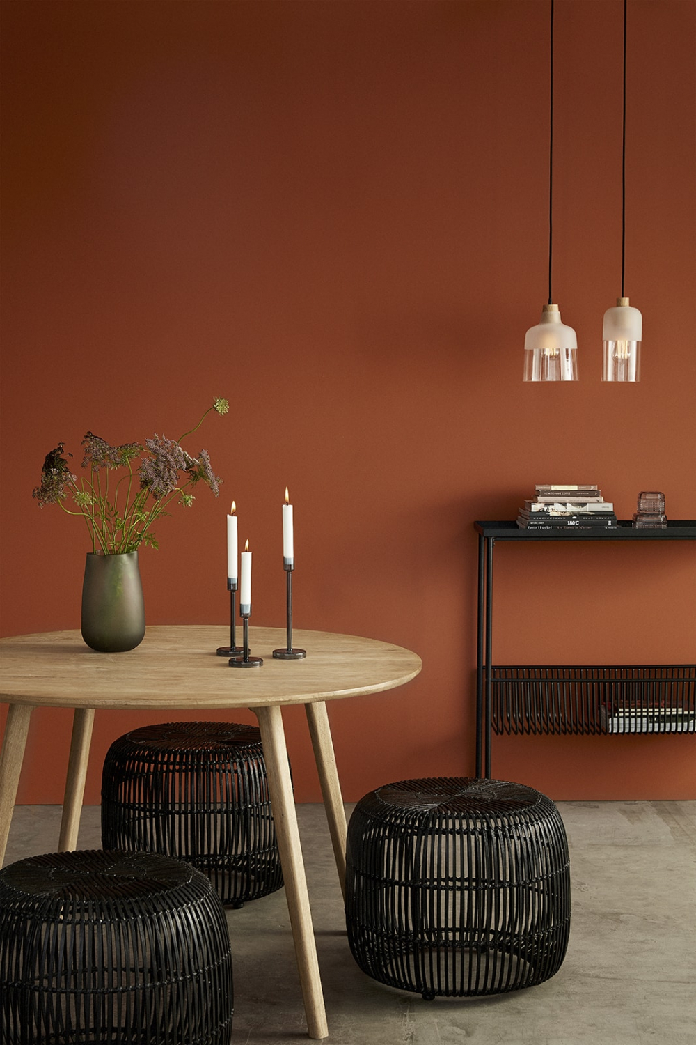 Skammel, rund, rattan, sort Skammel, rund, rattan, sort