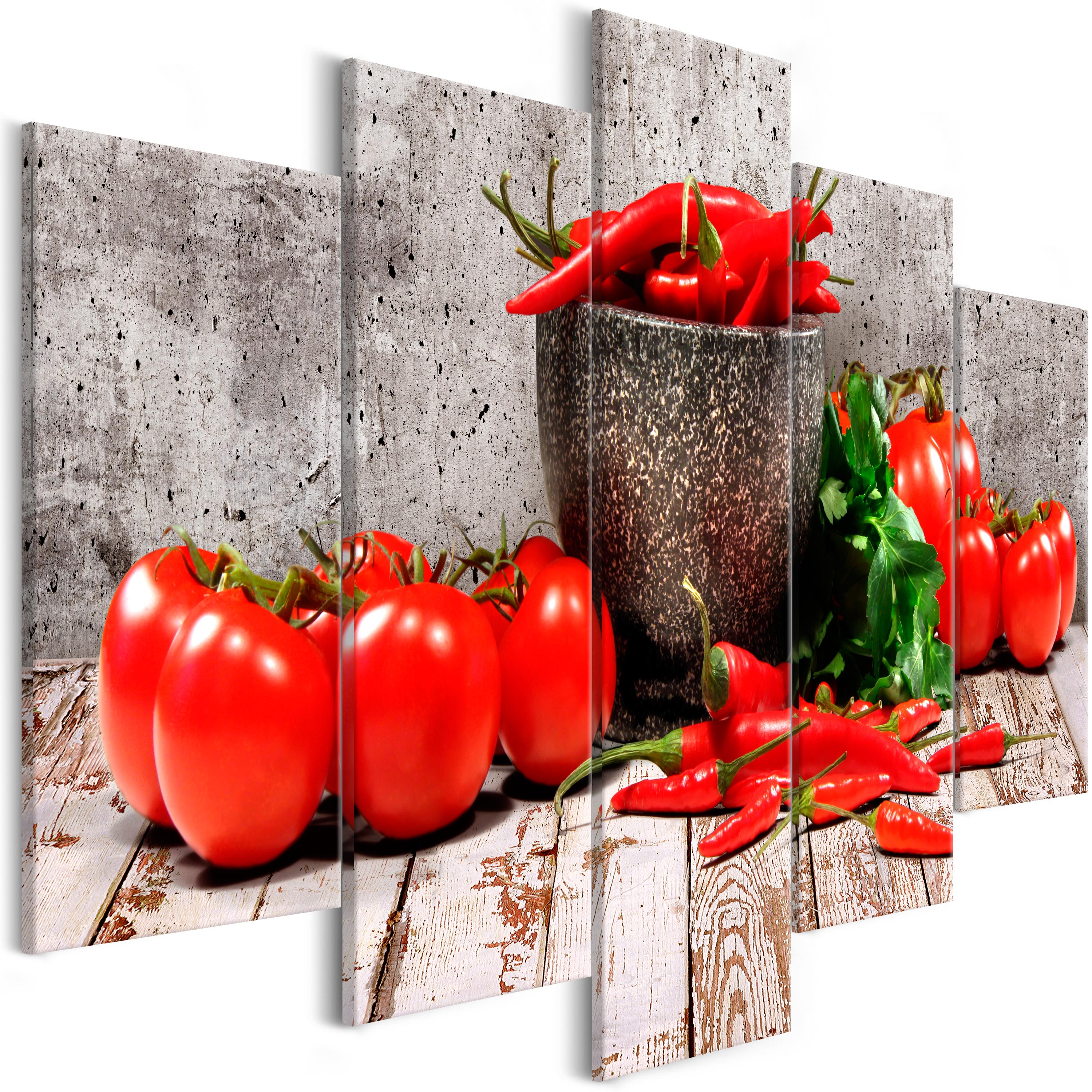 Artgeist Billede - Red Vegetables (5 Parts) Concrete Wide 200X100 Boligtilbehør