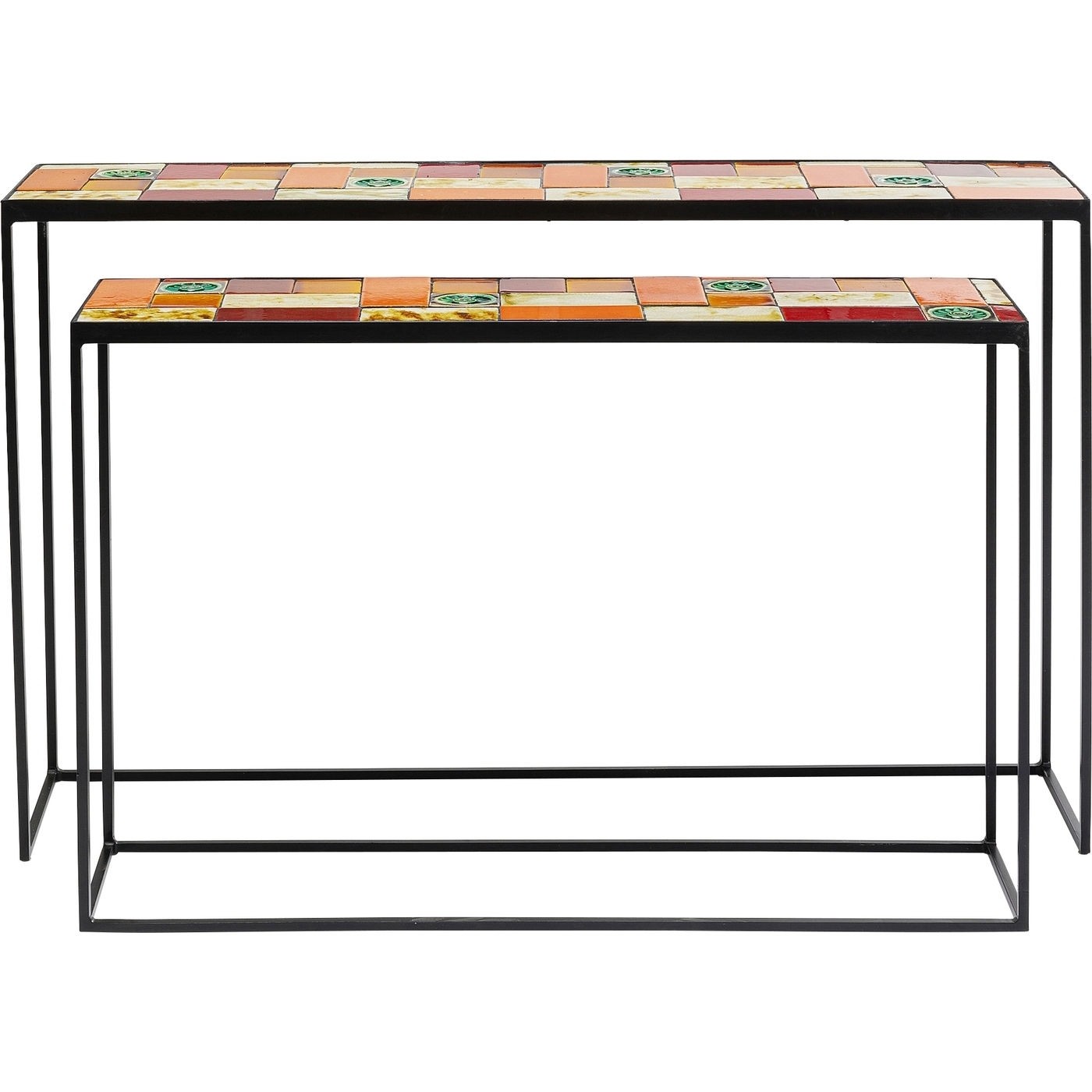 Kare Design Rektangulær Lisboa Konsolbord - Multifarvet Keramik Og Stål (Sæt À 2)