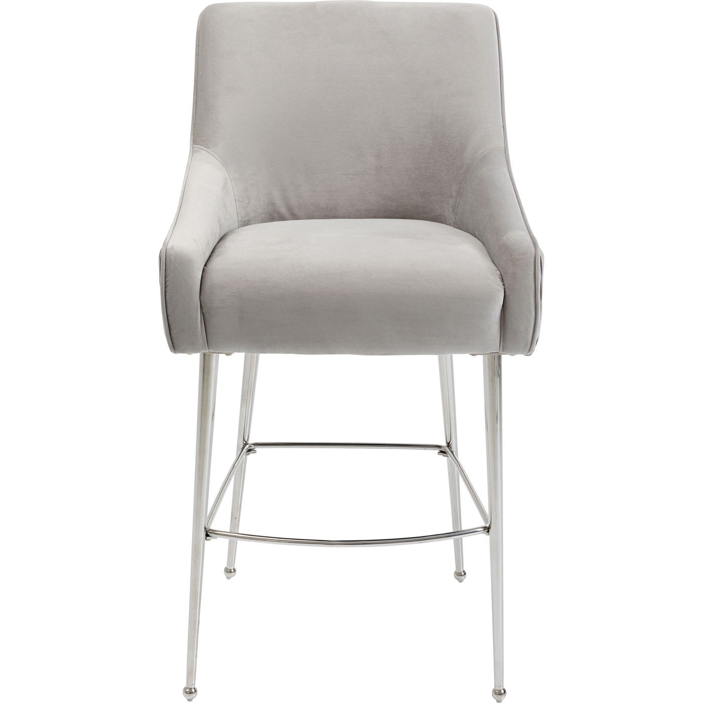 Kare Design Night Fever Barstol, M. Fodstøtte - Lysegrå Fløjl Look Og Rustfrit Stål Spisestue