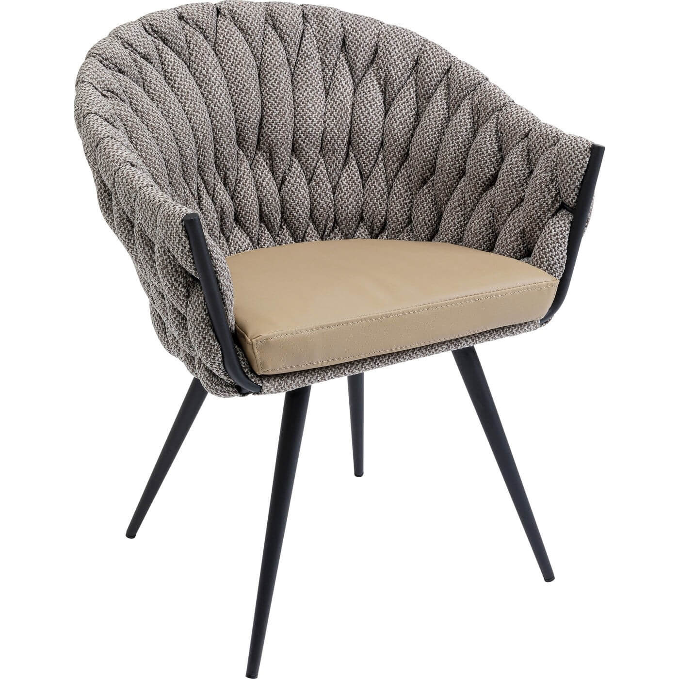 Kare Design Knot Spisebordsstol, M. Armlæn - Grå/Brun Stof, M. Sorte Ben