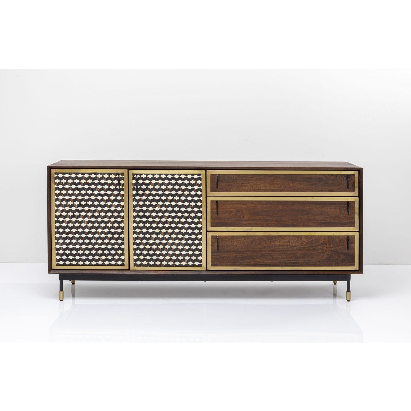 KARE DESIGN Afra skænk - brun mangotræ/MDF, messing stål og bøffelben, m. 2 låger og 3 skuffer Billede af KARE DESIGN Afra skænk - brun mangotræ/MDF, messing stål og bøffelben, m. 2 låger og 3 skuffer