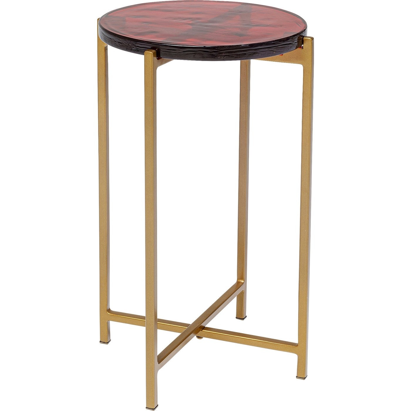 Kare Design Lagoon Rundt Sidebord - Rødt Glas Og Guldfarvet Stål (Ø29)
