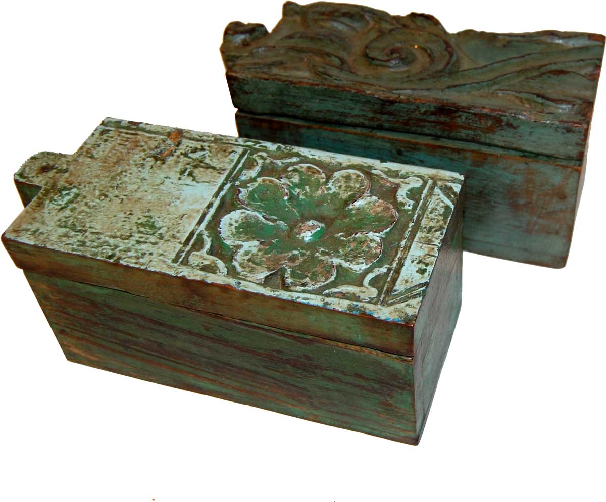 Trademark Living Æske - Multifarvet Træ M. Patina, M. Udskæringer, M. 2 Rum