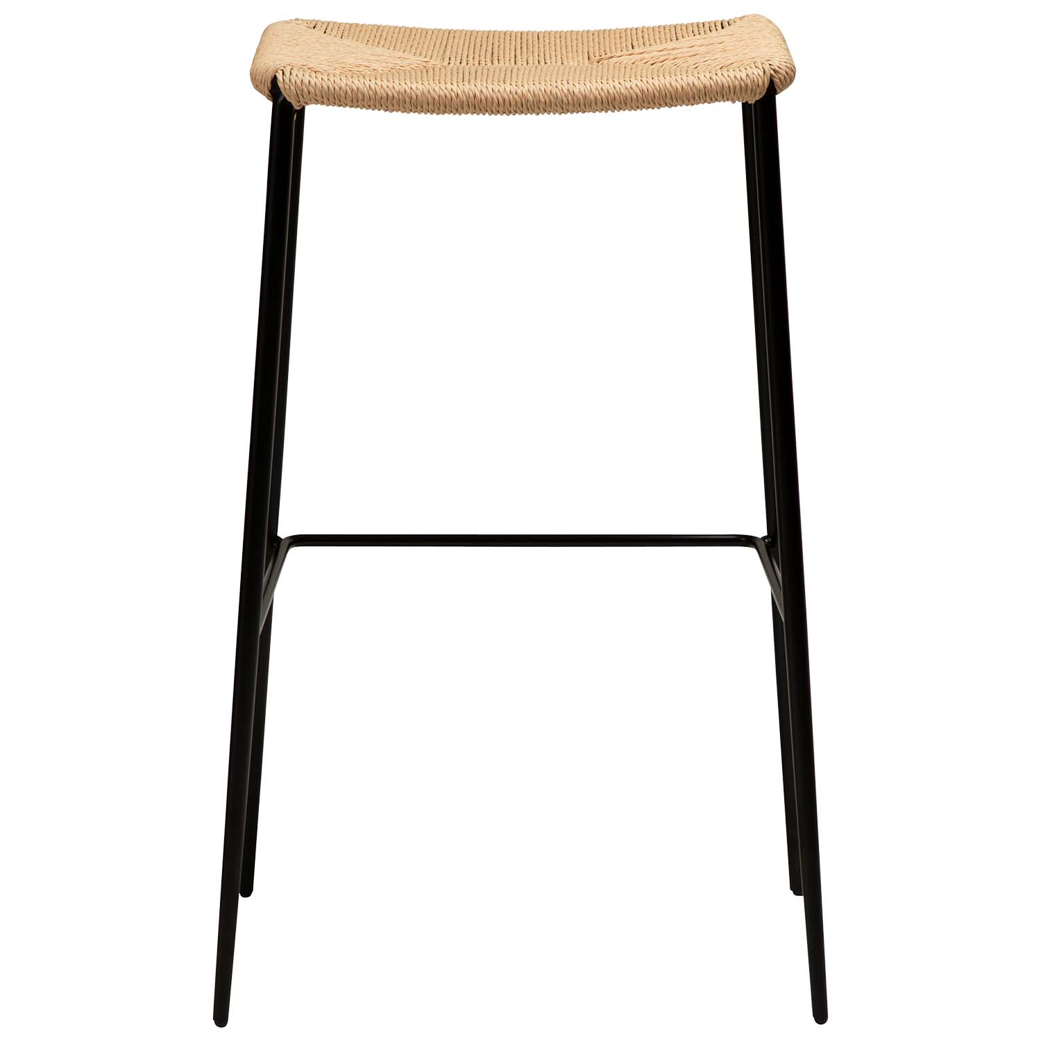 Dan-Form Stiletto Barstol, M. Fodstøtte - Natur Papirsnor Og Sort Metal